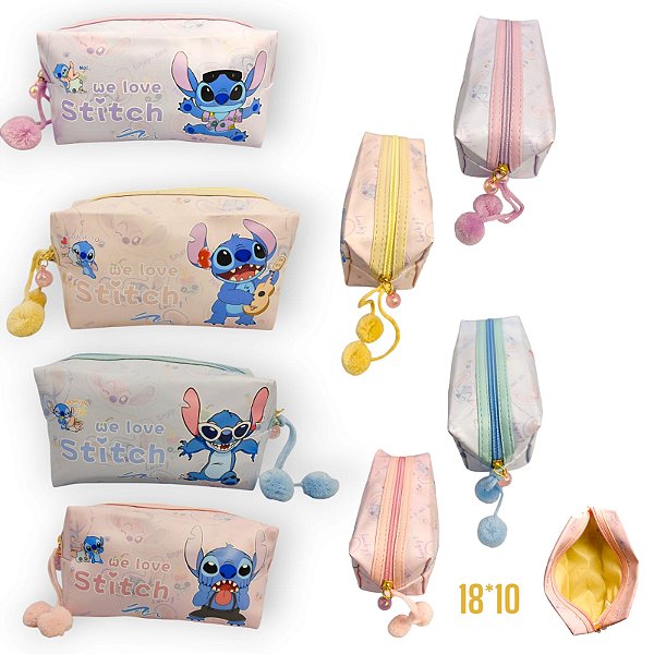 NECESSARIE DE NAPA COM POMPOM STITCH - UN CORES DIVERSAS