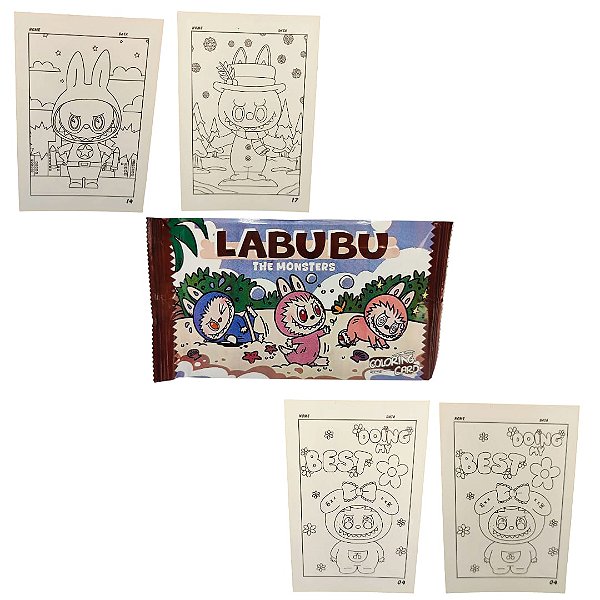 PACOTE COM 4 CARDS DE COLORIR LABUBU