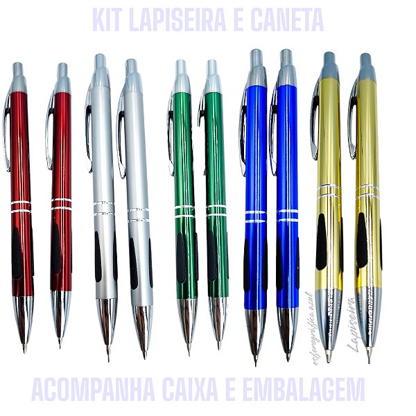 KIT CANETA E LAPISEIRA METAL LUXO COM CAIXINHA CASE