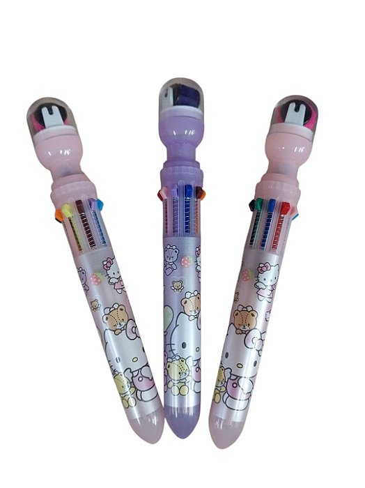 CANETA 10 CORES HELLO KITTY CARIMBINHO