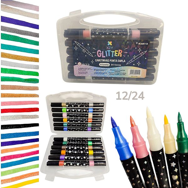 CANETA TOUCH LOVE GLITTER - 2 PONTAS - ( 12 CANETAS - 24 CORES)