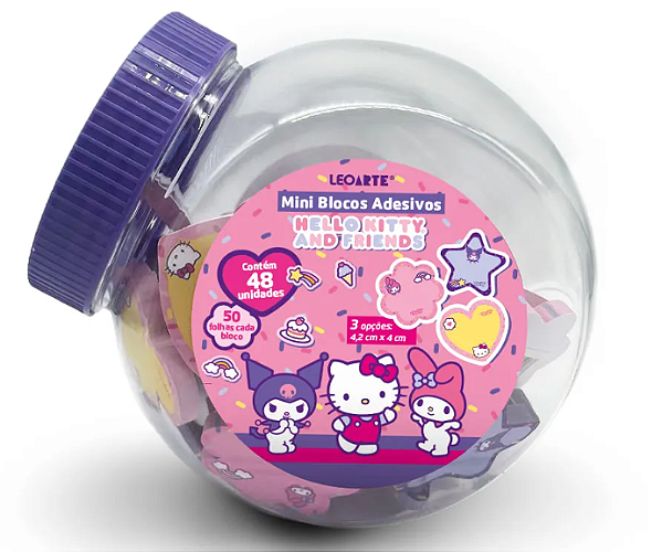 Bloco Adesivo Mini Com Formato Hello Kitty E Amigos - Pote C/ 48 Blocos 50F