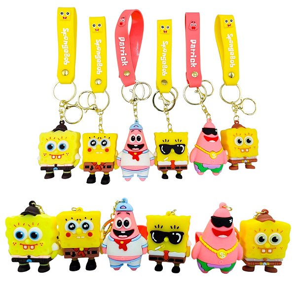 CHAVEIRO BOB ESPONJAE PATRICK 3D LUXO GRANDE - 6 PEÇAS