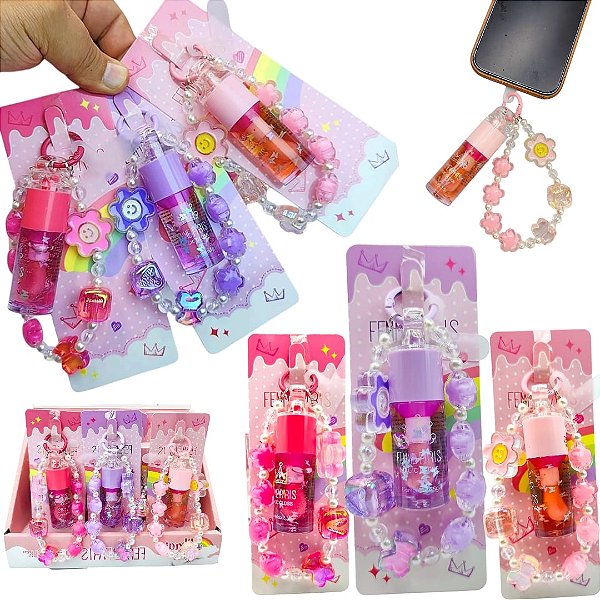 **TENDÊNCIA** - CHAVEIRO GLOSS  COM PULSEIRA E ENCAIXE PARA CELULAR ( APLICADOR TIPO GLOSS FRANCYNE)