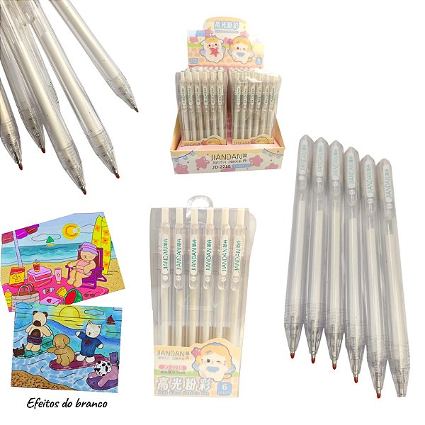 CANETA GEL BRANCA - CARTELA COM 6 PEÇAS