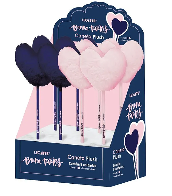 CANETA POMPOM CORAÇÃO BRUNA TAVARES - 2 PEÇAS ( 1 DE CADA COR)