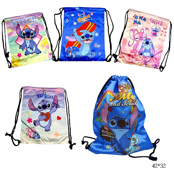 SACOCHILA ACETINADA STITCH - UNIDADE- DIVERSAS
