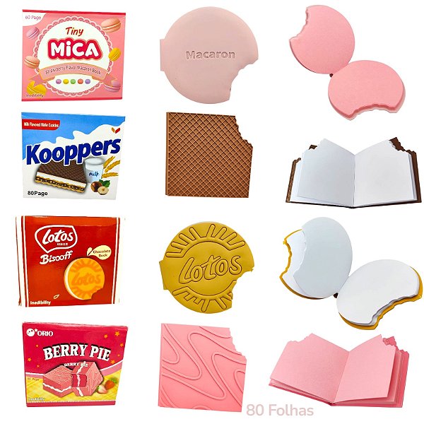 BLOCO DE ANOTAÇÕES PERFUMADO CHEIRO BISCOITOS  FAMOSOS - 4 PEÇAS