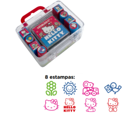 Kit Carimbo Hello Kitty – Maleta c/ 8 Carimbos + 1 Almofada
