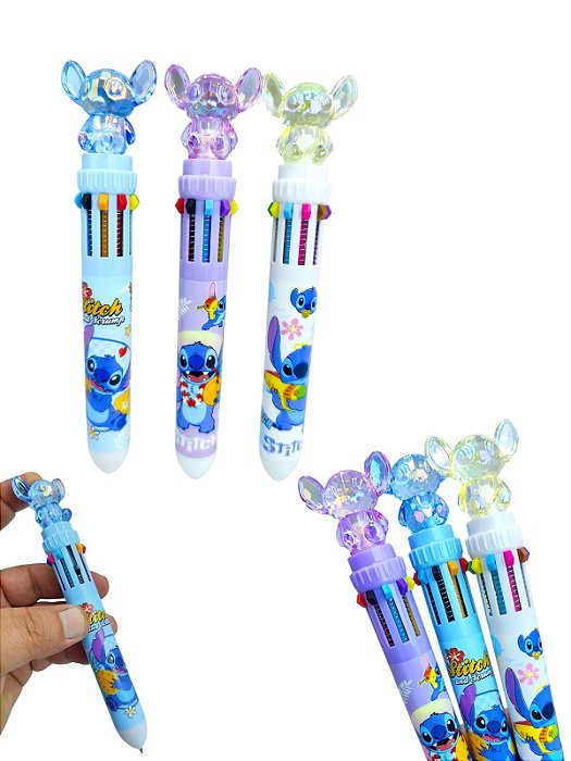 CANETA 10 CORES STITCH CRISTAL SELECIONAR QUANTIDADE