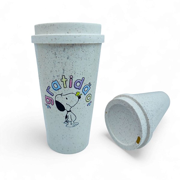 COPO PLASTICO FIBRA ARROZ COM TAMPA 550 ML - SNOOPY GRATIDÃO