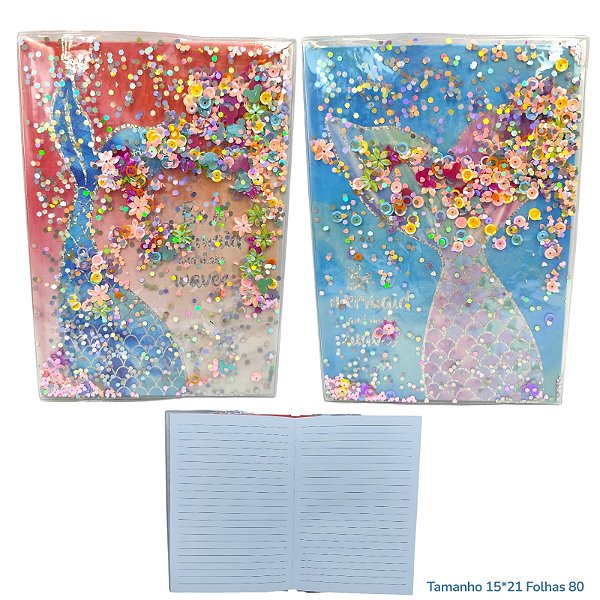 CADERNO SEREIA COM LANTEJOULAS - UNIDADE