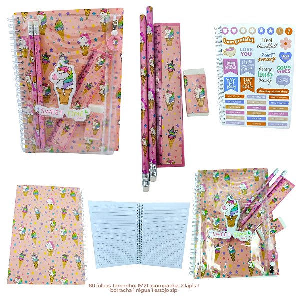 KIT PRESENTE CADERNO E ACESSORIOS - UNICORNIO SWERT