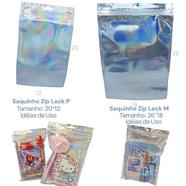 SAQUINHO ZIP HOLOGRAFICO - OTIMO PARA KITS