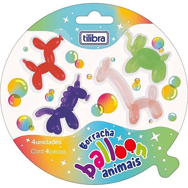 Borracha Balloon Animais - Blister com 4 Unidades