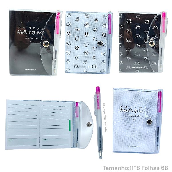 CADERNETA COM CANETA PRETO / BRANCO PETS 3777- UN