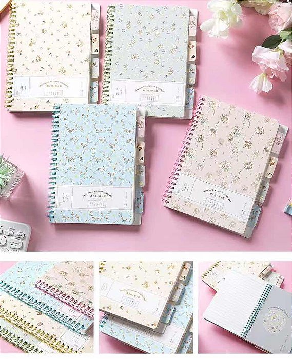CADERNO CAPA DURA FLORAL DELICADO - UN CORES DIVERSAS