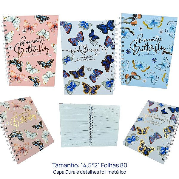 CADERNO CAPA DURA BORBOLETAS FOIL