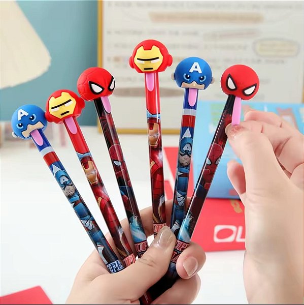 CANETA PUXA LINGUA HÉROIS APAGÁVEL