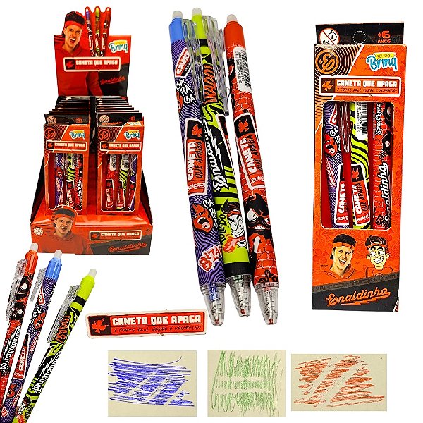 KIT COM 3 CANETAS APAGAVEIS ENALDINHO ( 3 CORES)