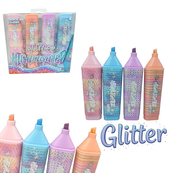 MARCA TEXTO GLITTER - CANDY COLORS MERMAID - KIT 4 CORES