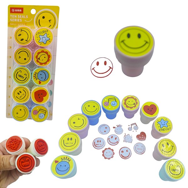 KIT 10 MINI CARIMBOS EMOJIS