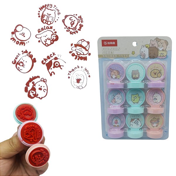 KIT 9 MINI CARIMBOS BICHINHOS KAWAII