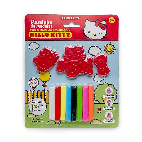 Massinha de Modelar c/ Molde Hello Kitty - Blister c/ 80g 8und + 3 Moldes