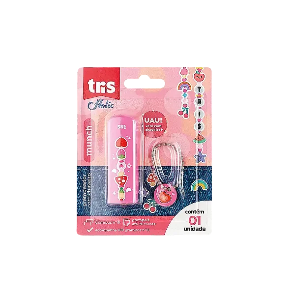 Grampeador Mini Munch Holic Charm - Com Chaveiro - Nº 10 - 20 Folhas -C/ 100 Grampos