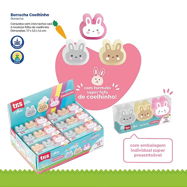 Borracha Coelhinho Holic Fofurices - C/ 3 Cada
