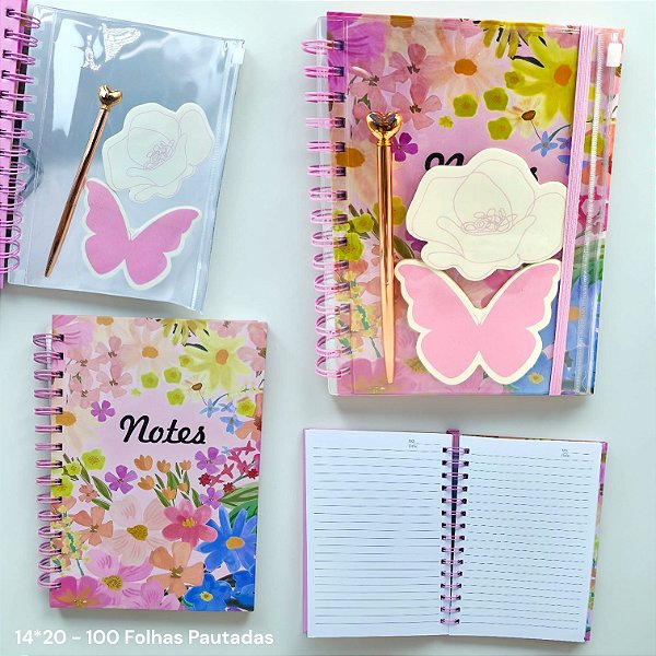 KIT PRESENTE CADERNO/ POST IT E CANETA FLORAL NOTES
