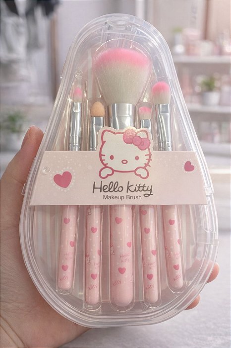 Kit 5 Pincéis Hello Kitty para Maquiagem