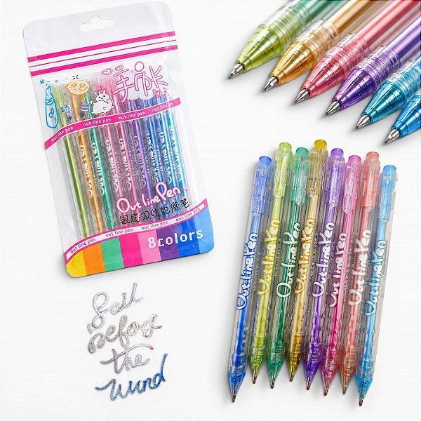 CANETA GEL METALICA OUTLINE PEN - 8 CORES