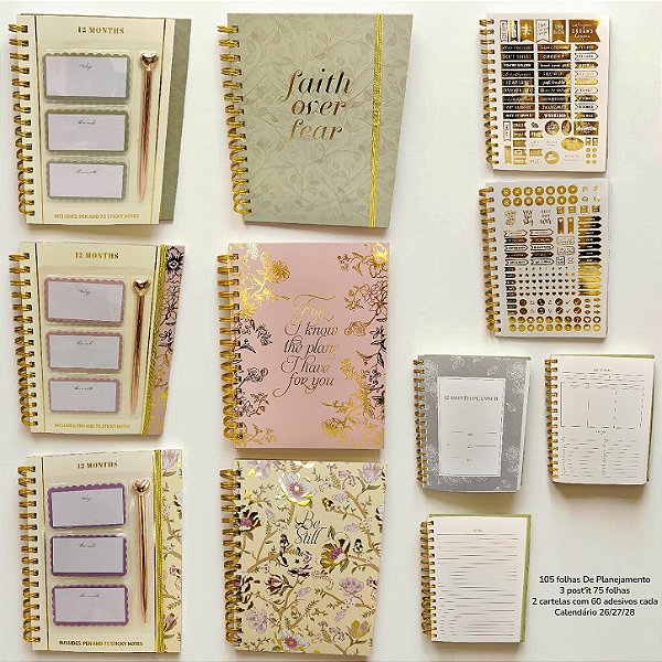 PLANNER / CADERNO PAUTADO SUPER LUXO FOIL COM BLOCOS E CANETA/ CORES DIVERSAS