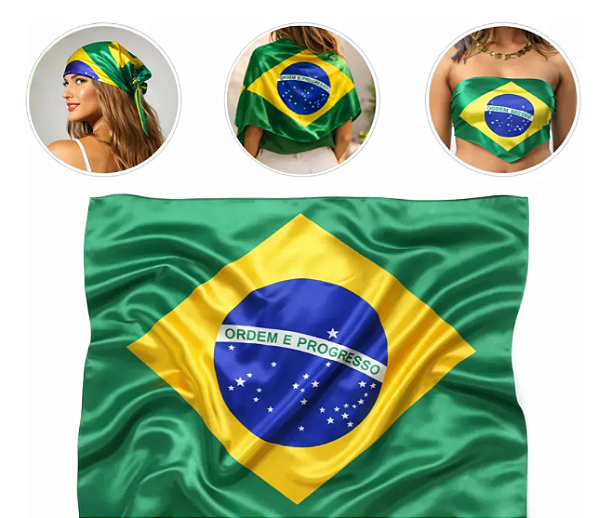 LENÇO MULTIUSO CETIM BANDEIRA BRASIL - 85 X 85 CM