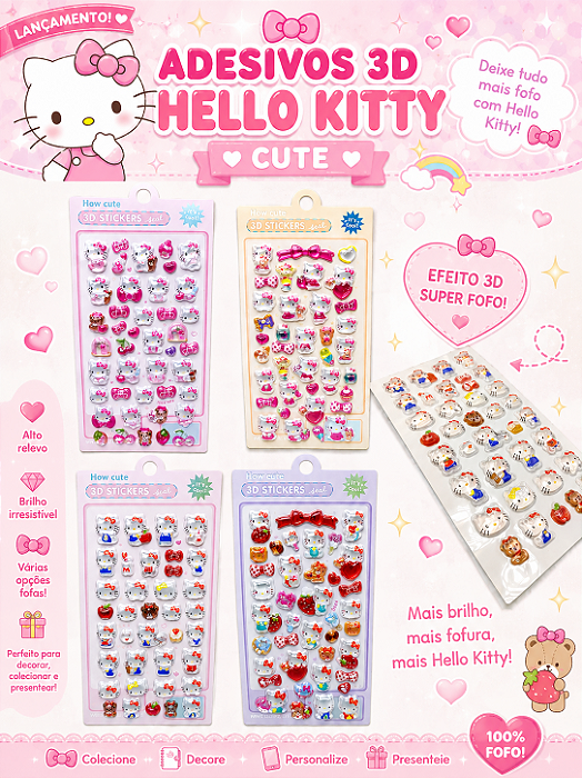 ADESIVO 3D HELLO KITTY CUTE - UN MODELOS DIVERSOS