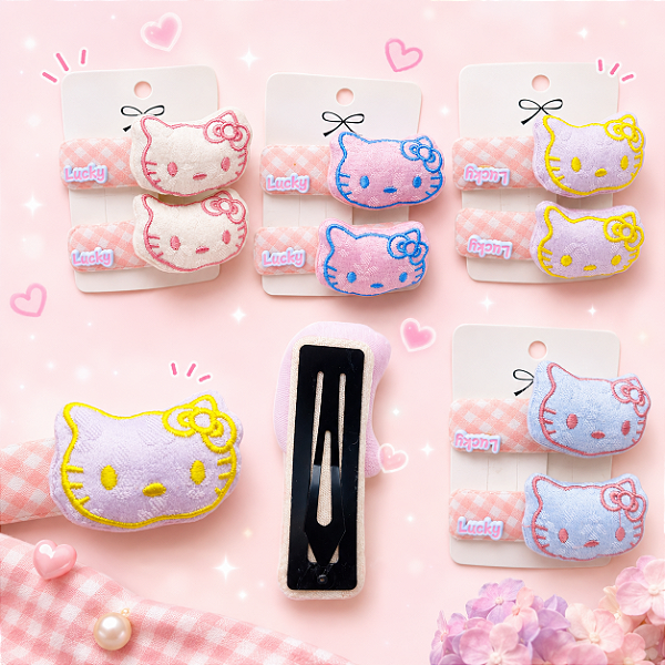 PRESILHA TIC TAC TECIDO HELLO KITTY -PAR - CORES DIVERSAS