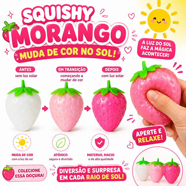 SQUISHY MUDA COR NO SOL E COM CHEIRO DE MORANGO - UNIDADE