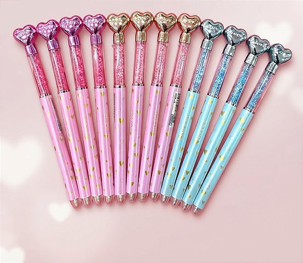 CANETA PLASTICA LOVE COM PEDRINHAS - UNIDADE CORES DIVERSAS