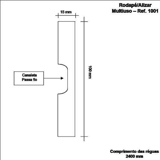 Rodapé e Guarnição MDF 10 cm 1001 sem friso BLACK / PRETO - preço por barra com 15mm de espessura e 2,40 metros lineares