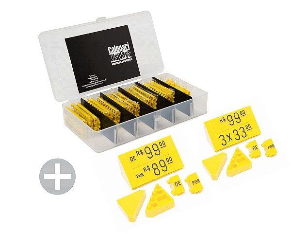 Kit de Preços com Ponteiras Duplas + Palavras "DE" e "POR" (570 Peças) - Amarelo com Preto