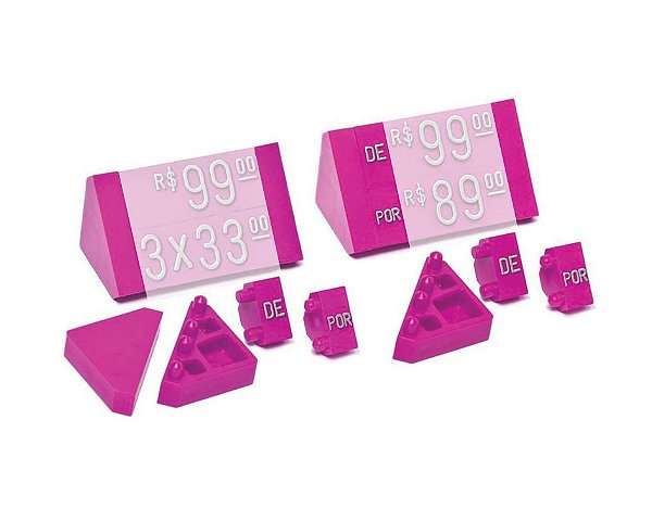 Ponteira Dupla para Displays de Mesa + Palavras "DE" e "POR" (60 peças) - Pink com Prata