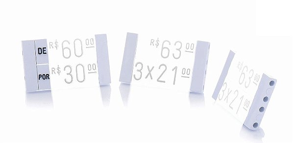 Ponteira Dupla para Displays de Vestuário + Palavras "DE" e "POR" (60 peças) - Branco com Preto