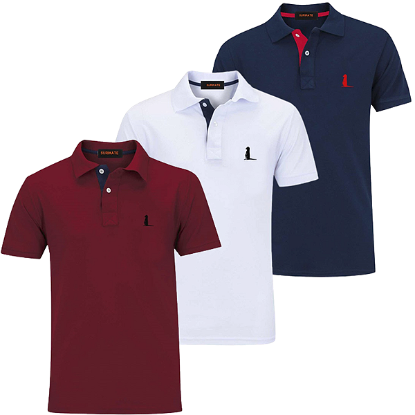 Kit 3 Camisas polo Surikate Original Masculina Promoção
