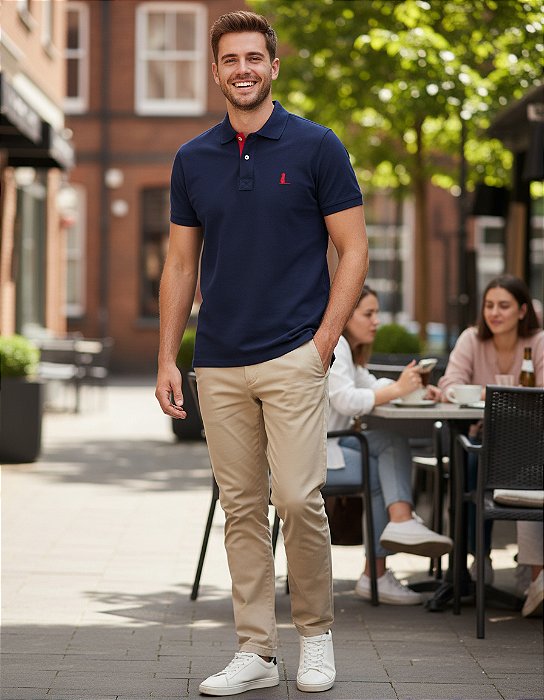 Camisa Azul Marinho Bordada Polo Surikate Masculina Promoção