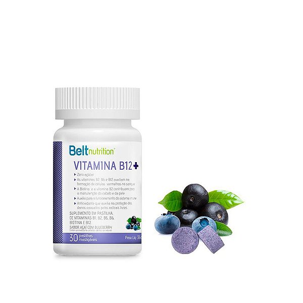 Belt B12 + Açaí Com Blueberry -  30 Pastilhas Mastigáveis - Belt nutrition