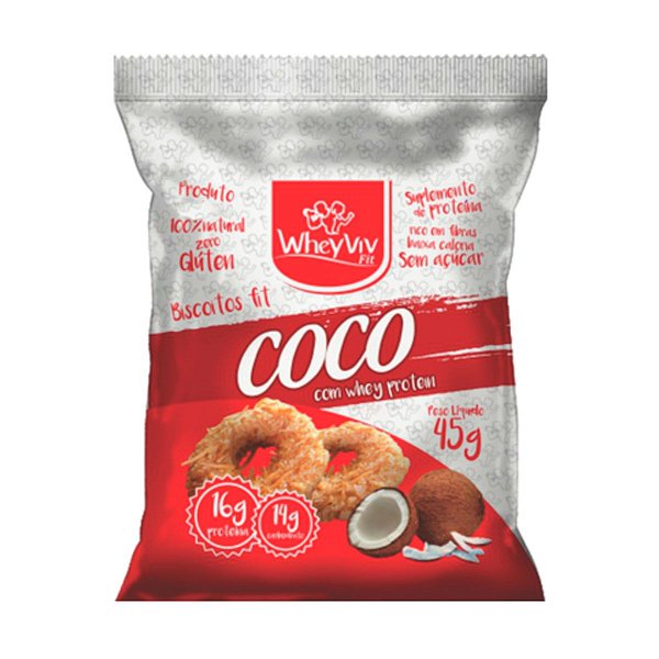 Biscoito Fit Coco Com Whey Protein - 45g - Wheyviv