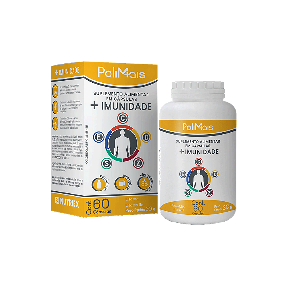 Multivitamínico Para Imunidade Vitaminas C D E Selênio e Zinco 60 capsulas - Polimais Nutriex