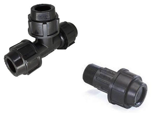 Kit Pead Compressão Te União 20mm + Adaptador Pead 20x1/2