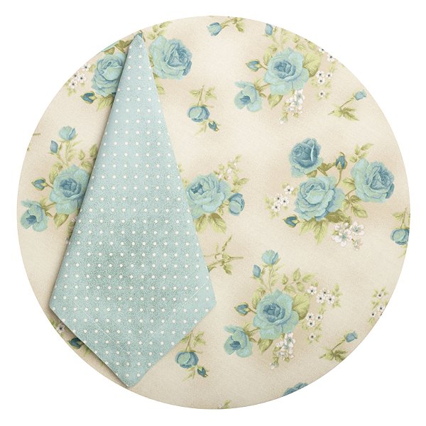 Conjunto Capa para Sousplat e Guardanapo- Floral Azul